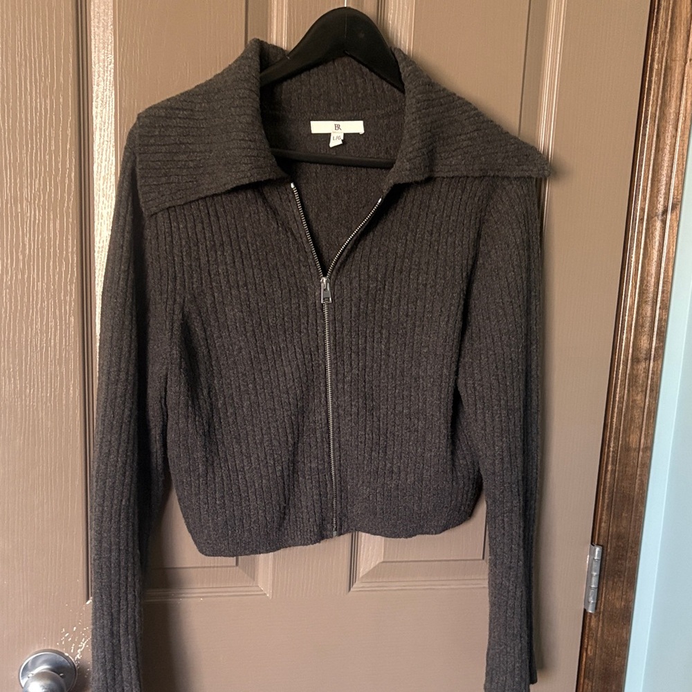 Banana Republic Ribbed Zip-Front Sweater Jacket - Grey